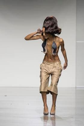 Christian Cowan runway show during New York Fashion Week Fall Winter 2025 Model walks runway during Christian Cowan show at New York Fashion Week Fall Winter 2025 at Glasshouse in New York. New collection by designer Cowan was inspired and is tribute to Abbie McLaughlin who passed away in 2024. New York New York United States Copyright: LevxRadin
