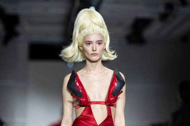 Christian Cowan runway show during New York Fashion Week Fall Winter 2025 Model walks runway during Christian Cowan show at New York Fashion Week Fall Winter 2025 at Glasshouse in New York. New collection by designer Cowan was inspired and is tribute to Abbie McLaughlin who passed away in 2024. New York New York United States Copyright: LevxRadin