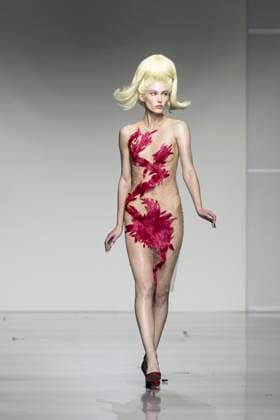 Christian Cowan runway show during New York Fashion Week Fall Winter 2025 Model walks runway during Christian Cowan show at New York Fashion Week Fall Winter 2025 at Glasshouse in New York. New collection by designer Cowan was inspired and is tribute to Abbie McLaughlin who passed away in 2024. New York New York United States Copyright: LevxRadin
