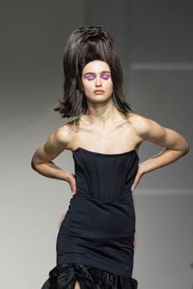 Christian Cowan runway show during New York Fashion Week Fall Winter 2025 Model walks runway during Christian Cowan show at New York Fashion Week Fall Winter 2025 at Glasshouse in New York. New collection by designer Cowan was inspired and is tribute to Abbie McLaughlin who passed away in 2024. New York New York United States Copyright: LevxRadin