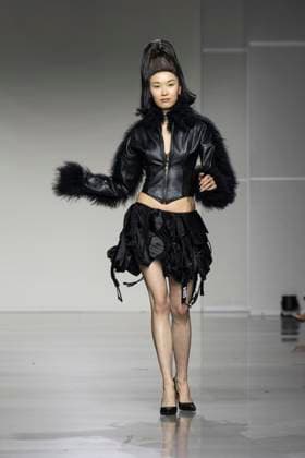 Christian Cowan runway show during New York Fashion Week Fall Winter 2025 Model walks runway during Christian Cowan show at New York Fashion Week Fall Winter 2025 at Glasshouse in New York. New collection by designer Cowan was inspired and is tribute to Abbie McLaughlin who passed away in 2024. New York New York United States Copyright: LevxRadin