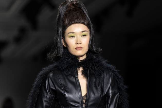 Christian Cowan runway show during New York Fashion Week Fall Winter 2025 Model walks runway during Christian Cowan show at New York Fashion Week Fall Winter 2025 at Glasshouse in New York. New collection by designer Cowan was inspired and is tribute to Abbie McLaughlin who passed away in 2024. New York New York United States Copyright: LevxRadin