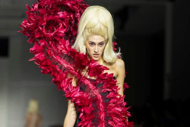 Christian Cowan runway show during New York Fashion Week Fall Winter 2025 Model walks runway during Christian Cowan show at New York Fashion Week Fall Winter 2025 at Glasshouse in New York. New collection by designer Cowan was inspired and is tribute to Abbie McLaughlin who passed away in 2024. New York New York United States Copyright: LevxRadin