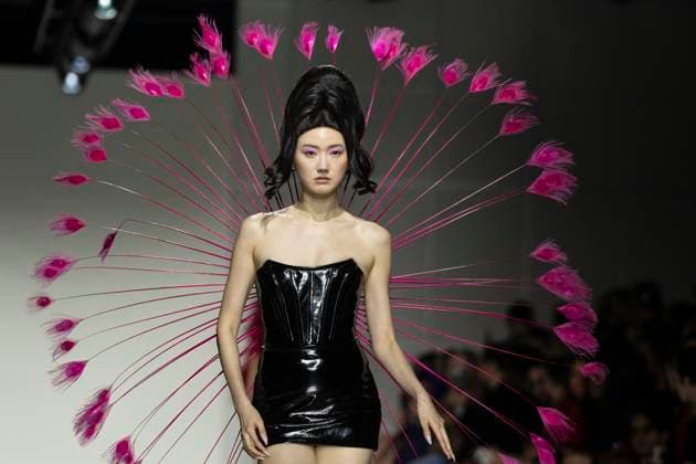 Christian Cowan runway show during New York Fashion Week Fall Winter 2025 Model walks runway during Christian Cowan show at New York Fashion Week Fall Winter 2025 at Glasshouse in New York. New collection by designer Cowan was inspired and is tribute to Abbie McLaughlin who passed away in 2024. New York New York United States Copyright: LevxRadin