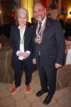 75 Award Ceremony of the Order WIDER DEN TIERISCHEN ERNST in Aachen Marie Agnes Strack Zimmermann together with Martin Schulz at the 75 Award Ceremony of the Order WIDER DEN TIERISCHEN ERNST , Aachen, 08 02 2025 Aachen NRW Germany