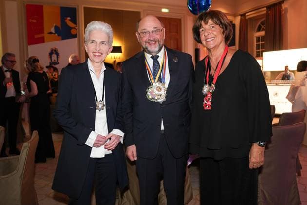 75 Award Ceremony of the Order WIDER DEN TIERISCHEN ERNST in Aachen Marie Agnes Strack Zimmermann together with Martin Schulz and Ulla Schmidt at the 75 Award Ceremony of the Order WIDER DEN TIERISCHEN ERNST , Aachen, 08 02 2025 Aachen NRW Germany