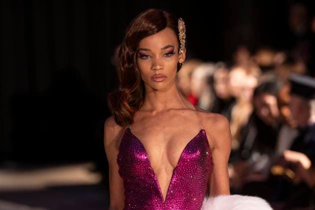 February 8, 2025, New York, New York, USA: Model walks runway for The Blonds show during New York Fashion Week Fall Winter 2025 at The FiDi Banking Hall in New York on February 8, 2025 New York USA - ZUMAr339 20250208_znp_r339_095 Copyright: xLevxRadinx