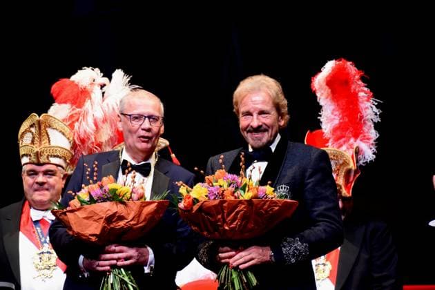 Guenther Grauer Narrhalla President Guenther Jauch Presenter Karl Valentin Medal Award Winner Thomas Gottschalk Presenter Laudator with Praesidium Munich 08 02 2025 German Theater Grand Narrhalla Ball Soirée with Presentation of the Karl Valentin Medal to Guenther Jauch, Presenter, Journalist Producer Munich