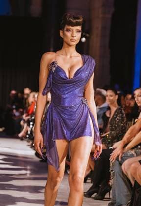 February 8, 2025, New York, New York, United States: Model walks the runway at The Blonds Fall Winter 2025 Collection at Fidi Bank Hall in New York. Dinara Khairova Zuma Press February 8, 2025. New York United States - ZUMAp281 20250208_zea_p281_064 Copyright: xPhotoxImagexPressx