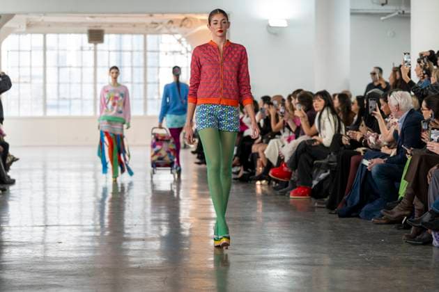 A model wears clothes by Spanish designer Agatha Ruiz de la Prada in New York, United States, 09 February 2025. Spanish designer Agatha Ruiz de la Prada presents her 2025 collection !ACHTUNG: NUR REDAKTIONELLE NUTZUNG!  Copyright: xAngelxColmenaresx AME8797 20250209-55015953182_1