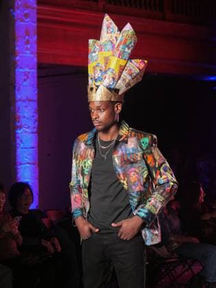 February 9, 2025, New York, New York, USA: High end innovative fantasy, contemporary design and eclectic looks combine at the .Cosmoda Alliance NYFW show. Around the corner from the NYSE on Wall Street models.strutted their styles on the runway with music and passion. New York USA - ZUMAh156 20250209_znp_h156_009 Copyright: xMiloxHessx