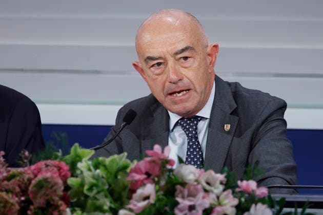 February 10, 2025, Sanremo, ITALY: Major of Sanremo Alessandro Mager during a press conference at the 75th Sanremo Italian Song Festival, Sanremo, Italy, 10 February 2025. The music festival runs from 11 to 15 February 2025. ANSA FABIO FRUSTACI Sanremo ITALY  - ZUMAa110 20250210_zaf_a110_055 Copyright: xFabioxFrustacix