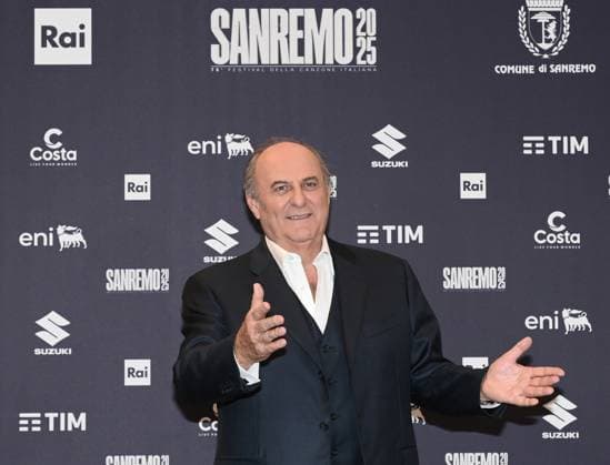 Italy prepares for 75th Sanremo Music Festival - 10 Feb 2025 Sanremo Festival co-hosts and Italian presenters Gerry Scotti pose during a photocall at the 75th Sanremo Italian Song Festival, Sanremo, Italy, 10 February 2025. The music festival runs from 11 to 15 February 2025., Credit:Maria Laura Antonelli Avalon Italy, Sanremo  Copyright: xMariaxLauraxAntonellix xAvalonx 0961842713