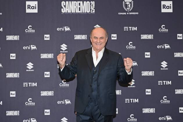 Italy prepares for 75th Sanremo Music Festival - 10 Feb 2025 Sanremo Festival co-hosts and Italian presenters Gerry Scotti pose during a photocall at the 75th Sanremo Italian Song Festival, Sanremo, Italy, 10 February 2025. The music festival runs from 11 to 15 February 2025., Credit:Maria Laura Antonelli Avalon Italy, Sanremo  Copyright: xMariaxLauraxAntonellix xAvalonx 0961842750