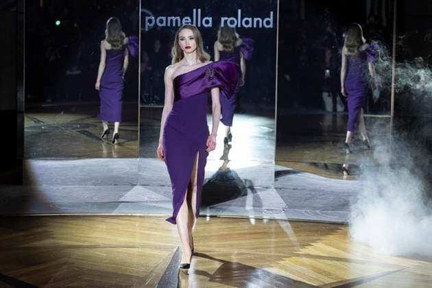 February 10, 2025, New York, New York, USA: A model walks runway for Pamella Roland runway show during New York Fashion Week Fall Winter 2025 at Rainbow Room at Rockefeller Center in New York on February 10, 2025 New York USA - ZUMAr339 20250210_znp_r339_031 Copyright: xLevxRadinx