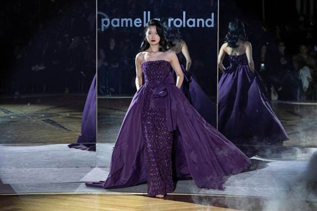 February 10, 2025, New York, New York, USA: A model walks runway for Pamella Roland runway show during New York Fashion Week Fall Winter 2025 at Rainbow Room at Rockefeller Center in New York on February 10, 2025 New York USA - ZUMAr339 20250210_znp_r339_028 Copyright: xLevxRadinx