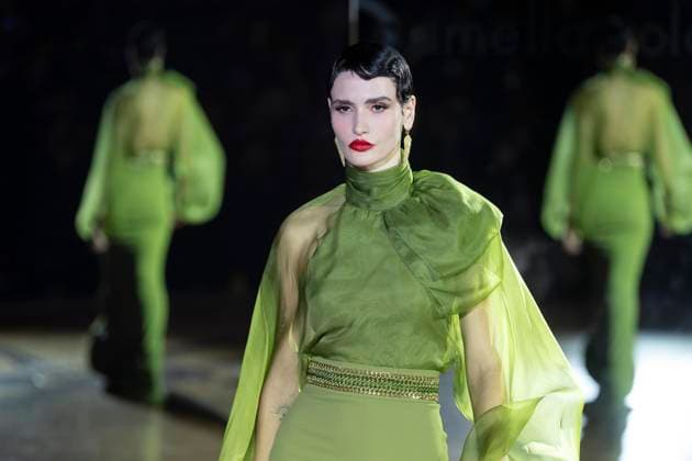 February 10, 2025, New York, New York, USA: A model walks runway for Pamella Roland runway show during New York Fashion Week Fall Winter 2025 at Rainbow Room at Rockefeller Center in New York on February 10, 2025 New York USA - ZUMAr339 20250210_znp_r339_013 Copyright: xLevxRadinx