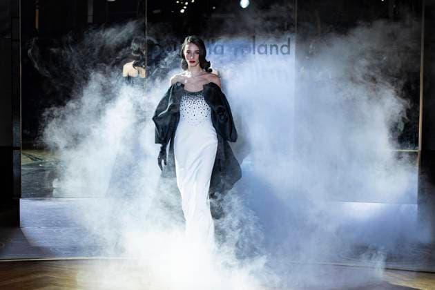 February 10, 2025, New York, New York, USA: A model walks runway for Pamella Roland runway show during New York Fashion Week Fall Winter 2025 at Rainbow Room at Rockefeller Center in New York on February 10, 2025 New York USA - ZUMAr339 20250210_znp_r339_108 Copyright: xLevxRadinx