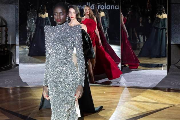 February 10, 2025, New York, New York, USA: Models walks runway for Pamella Roland runway show during New York Fashion Week Fall Winter 2025 at Rainbow Room at Rockefeller Center in New York on February 10, 2025 New York USA - ZUMAr339 20250210_znp_r339_133 Copyright: xLevxRadinx