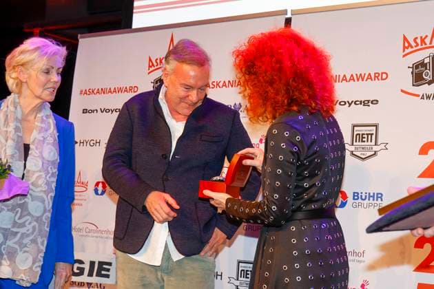 Marika George laudator , Nico Hofmann award winner , Martina Dold ASKANIA at the 17th ASKANIA Award ceremony at Quatsch Comedy Club Berlin