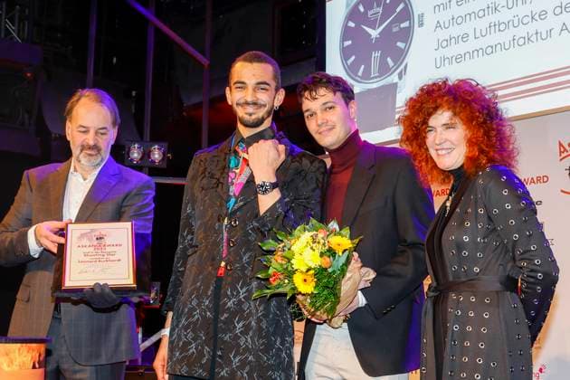Leonard Burkhardt award winner , Martina Dold ASKANIA , Nabil Zebdji laudator at the 17th ASKANIA Award ceremony at Quatsch Comedy Club Berlin