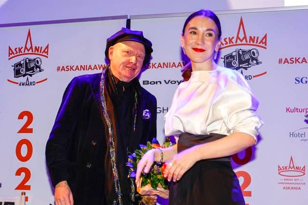 Herrmann Vaske laudator , Sibel Kekilli award winner at the 17th ASKANIA Award ceremony at the Quatsch Comedy Club Berlin
