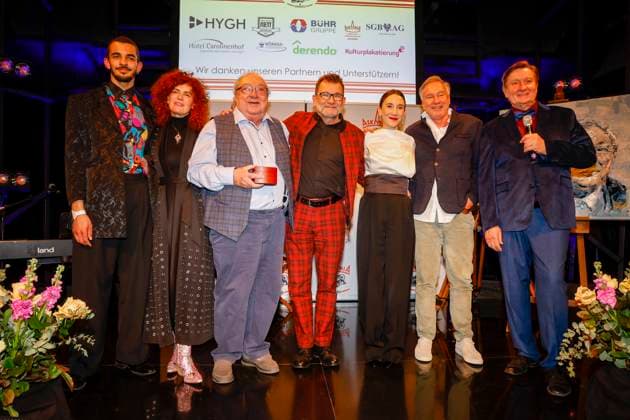 Leonard Burkhardt Award winner, Martina Dold, Jacki Schwarz, Matthias Freihof, Sibel Kekilli, Nico Hofmann, Ulli Zelle at the 17th ASKANIA Award ceremony at the Quatsch Comedy Club Berlin