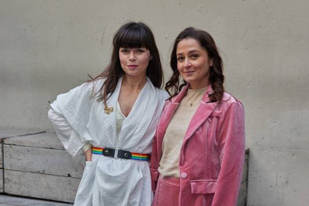 Lore Richter and Sarah Alles arriving at the award ceremony for the BLUE BLUE BLUE short film prize from Romance TV at the Prince Charles in Berlin on 12 02 2025 BLAUE BLUE BLUE short film prize