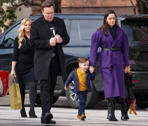February 13, 2025, Washington, District of Columbia, USA: ELON MUSK with his partner SHIVON ZILIS and children STRIDER, left, and AZURE, right, followed by a nanny exit a meeting with Indian Prime Minister Modi in Blair House. Washington USA - ZUMAl312 20250213_new_l312_007 Copyright: xAndrewxLeydenx