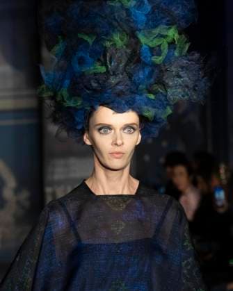 February 13, 2025, New York, New York, USA: Model walks runway for Zang Toi runway show during New York Fashion Week Fall Winter 2025 at Park Avenue Christian Church in New York on February 13, 2025. Zang Toi design for House of Toi includes dresses, shoes, accessories like bags, costume jewelry, belts and etc. New York USA - ZUMAr339 20250213_znp_r339_016 Copyright: xLevxRadinx