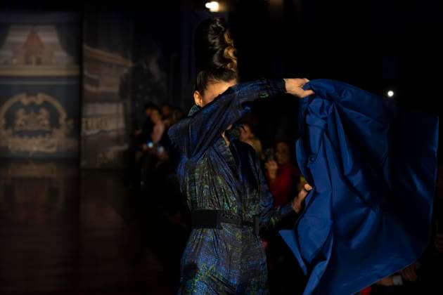 February 13, 2025, New York, New York, USA: Model walks runway for Zang Toi runway show during New York Fashion Week Fall Winter 2025 at Park Avenue Christian Church in New York on February 13, 2025. Zang Toi design for House of Toi includes dresses, shoes, accessories like bags, costume jewelry, belts and etc. New York USA - ZUMAr339 20250213_znp_r339_023 Copyright: xLevxRadinx