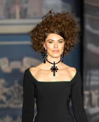 February 13, 2025, New York, New York, USA: Model walks runway for Zang Toi runway show during New York Fashion Week Fall Winter 2025 at Park Avenue Christian Church in New York on February 13, 2025. Zang Toi design for House of Toi includes dresses, shoes, accessories like bags, costume jewelry, belts and etc. New York USA - ZUMAr339 20250213_znp_r339_055 Copyright: xLevxRadinx