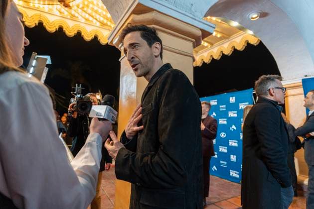 February 13, 2025, Santa Barbara, California, USA: Adrien Brody is interviewed as he arrives at the red carpet Thursday night to receive the Cinema Vanguard Award at the 40th annual Santa Barbara International Film Festival. Spotlighting their performances in Brady CorbetÃ¢â‚¬â ¢s THE BRUTALIST, BrodyÃ¢â‚¬â ¢s portrayal of Toth highlights an immigrantÃ¢â‚¬â ¢s struggle to overcome his war-torn past and rebuild his life in a Post-War America. Pearce, in contrast, delivers a chilling, domineering performance as a wealthy art patron whose vision of American modernity collides with TothÃ¢â‚¬â ¢s. The tension between the two not only drives the narrative but also symbolizes the larger struggle between innovation and tradition. Santa Barbara USA - ZUMAa35_ 20250213_zaf_a35_015 Copyright: xDanielxA.xAndersonx