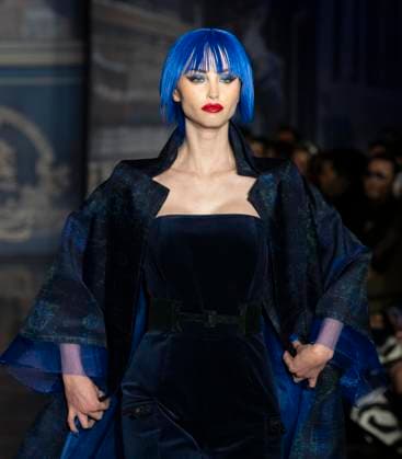 February 13, 2025, New York, New York, USA: Model walks runway for Zang Toi runway show during New York Fashion Week Fall Winter 2025 at Park Avenue Christian Church in New York on February 13, 2025. Zang Toi design for House of Toi includes dresses, shoes, accessories like bags, costume jewelry, belts and etc. New York USA - ZUMAr339 20250213_znp_r339_029 Copyright: xLevxRadinx