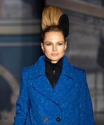 February 13, 2025, New York, New York, USA: Model walks runway for Zang Toi runway show during New York Fashion Week Fall Winter 2025 at Park Avenue Christian Church in New York on February 13, 2025. Zang Toi design for House of Toi includes dresses, shoes, accessories like bags, costume jewelry, belts and etc. New York USA - ZUMAr339 20250213_znp_r339_038 Copyright: xLevxRadinx