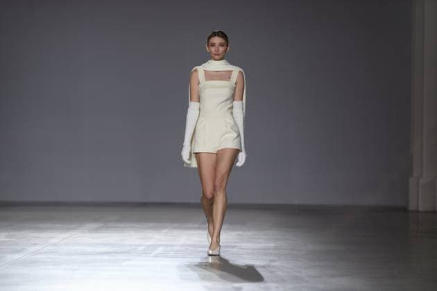KYIV, UKRAINE - FEBRUARY 14, 2025 - A model walks the catwalk at the CHUPRINA fashion show during the Ukrainian Fashion Week FW25-26 at the Mystetskyi Arsenal National Art and Culture Museum Complex, Kyiv, capital of Ukraine. (Photo by Kirill Chubotin Ukrinform) CHUPRINA catwalk show at Ukrainian Fashion Week FW25-26  Copyright: xKirillxChubotinx