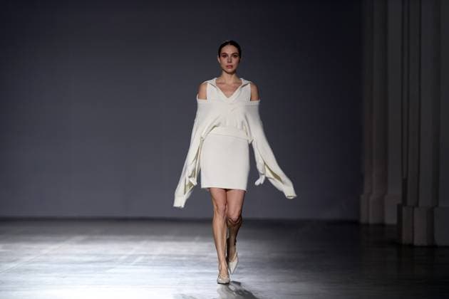 KYIV, UKRAINE - FEBRUARY 14, 2025 - A model walks the catwalk at the CHUPRINA fashion show during the Ukrainian Fashion Week FW25-26 at the Mystetskyi Arsenal National Art and Culture Museum Complex, Kyiv, capital of Ukraine. (Photo by Kirill Chubotin Ukrinform) CHUPRINA catwalk show at Ukrainian Fashion Week FW25-26  Copyright: xKirillxChubotinx