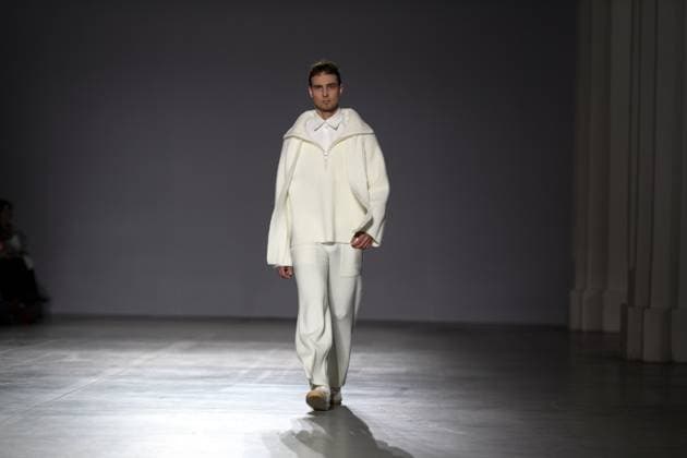 KYIV, UKRAINE - FEBRUARY 14, 2025 - A model walks the catwalk at the CHUPRINA fashion show during the Ukrainian Fashion Week FW25-26 at the Mystetskyi Arsenal National Art and Culture Museum Complex, Kyiv, capital of Ukraine. (Photo by Kirill Chubotin Ukrinform) CHUPRINA catwalk show at Ukrainian Fashion Week FW25-26  Copyright: xKirillxChubotinx