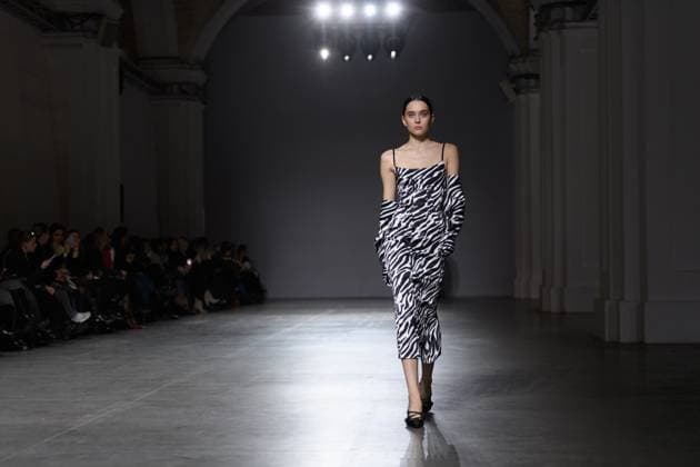 KYIV, UKRAINE - FEBRUARY 14, 2025 - A model walks the catwalk at the CHUPRINA fashion show during the Ukrainian Fashion Week FW25-26 at the Mystetskyi Arsenal National Art and Culture Museum Complex, Kyiv, capital of Ukraine. (Photo by Kirill Chubotin Ukrinform) CHUPRINA catwalk show at Ukrainian Fashion Week FW25-26  Copyright: xKirillxChubotinx