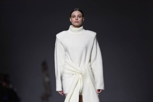 KYIV, UKRAINE - FEBRUARY 14, 2025 - A model walks the catwalk at the CHUPRINA fashion show during the Ukrainian Fashion Week FW25-26 at the Mystetskyi Arsenal National Art and Culture Museum Complex, Kyiv, capital of Ukraine. (Photo by Kirill Chubotin Ukrinform) CHUPRINA catwalk show at Ukrainian Fashion Week FW25-26  Copyright: xKirillxChubotinx
