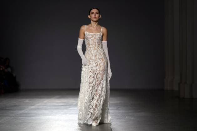 KYIV, UKRAINE - FEBRUARY 14, 2025 - A model walks the catwalk at the CHUPRINA fashion show during the Ukrainian Fashion Week FW25-26 at the Mystetskyi Arsenal National Art and Culture Museum Complex, Kyiv, capital of Ukraine. (Photo by Kirill Chubotin Ukrinform) CHUPRINA catwalk show at Ukrainian Fashion Week FW25-26  Copyright: xKirillxChubotinx