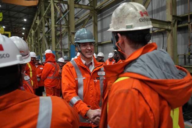 February 14, 2025, Hamilton, On, CAN: Prime Minister Justin Trudeau meets steelworkers as he visits the ArcelorMittal Dofasco Steel Plant in Hamilton, on Friday, February 14, 2025. Hamilton CAN  - ZUMAc35_ 20250214_zaf_c35_035 Copyright: xChrisxYoungx