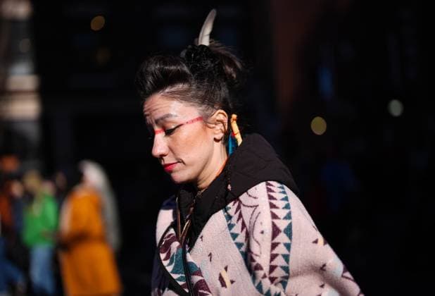 February 14, 2025, Vancouver, Bc, CANADA: A woman participates in the annual Women s Memorial March, in Vancouver, on Friday, February 14, 2025. The march is held to honour missing and murdered Indigenous women and girls from the community with stops along the way to commemorate where women were last seen or found. Vancouver CANADA  - ZUMAc35_ 20250214_zaf_c35_117 Copyright: xDarrylxDyckx