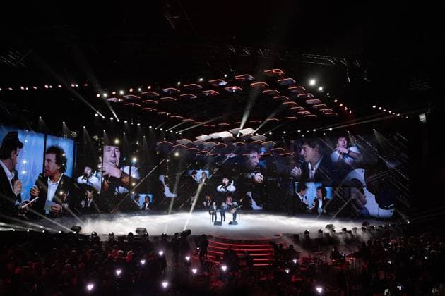 40th Les Victoires De La Musique-Boulogne-Billancourt Pierre Souchon, Alain Souchon and Charles Souchon perform on stage at the 40th Les Victoires De La Musique at La Seine Musicale on February 14, 2025 in Boulogne-Billancourt, France. Photo by David NIVIERE ABACAPRESS.COM BOULOGNE-BILLANCOURT France  Copyright: xNivierexDavid ABACAPRESS.COMx