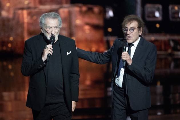 40th Les Victoires De La Musique-Boulogne-Billancourt Eddy Mitchell and Alain Souchon perform on stage at the 40th Les Victoires De La Musique at La Seine Musicale on February 14, 2025 in Boulogne-Billancourt, France. Photo by David NIVIERE ABACAPRESS.COM BOULOGNE-BILLANCOURT France  Copyright: xNivierexDavid ABACAPRESS.COMx