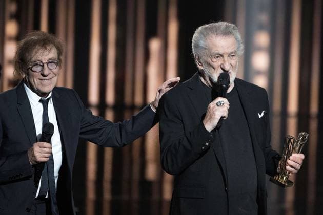 40th Les Victoires De La Musique-Boulogne-Billancourt Eddy Mitchell receives an honorary award from Alain Souchon during the 40th Les Victoires De La Musique at La Seine Musicale on February 14, 2025 in Boulogne-Billancourt, France. Photo by David NIVIERE ABACAPRESS.COM BOULOGNE-BILLANCOURT France  Copyright: xNivierexDavid ABACAPRESS.COMx