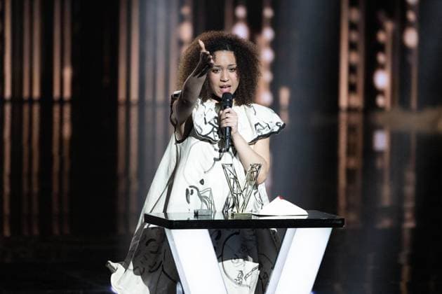 40th Les Victoires De La Musique-Boulogne-Billancourt Yoa celebrates after receiving the Scene Revelation award during the 40th Les Victoires De La Musique at La Seine Musicale on February 14, 2025 in Boulogne-Billancourt, France. Photo by David NIVIERE ABACAPRESS.COM BOULOGNE-BILLANCOURT France  Copyright: xNivierexDavid ABACAPRESS.COMx