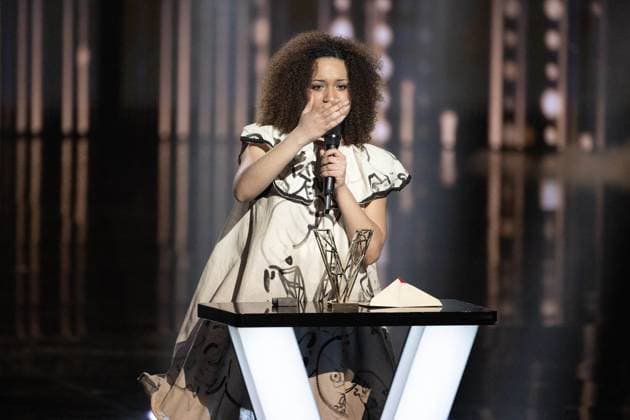 40th Les Victoires De La Musique-Boulogne-Billancourt Yoa celebrates after receiving the Scene Revelation award during the 40th Les Victoires De La Musique at La Seine Musicale on February 14, 2025 in Boulogne-Billancourt, France. Photo by David NIVIERE ABACAPRESS.COM BOULOGNE-BILLANCOURT France  Copyright: xNivierexDavid ABACAPRESS.COMx