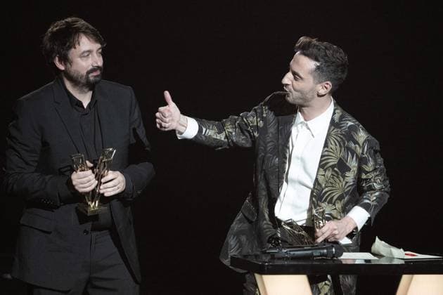 40th Les Victoires De La Musique-Boulogne-Billancourt Thomas Jolly and Victor le Masne celebrate on stage after receiving the concert of the year award for the Opening and closing ceremony of the 2024 Olympic Games during the 40th Les Victoires De La Musique at La Seine Musicale on February 14, 2025 in Boulogne-Billancourt, France. Photo by David NIVIERE ABACAPRESS.COM BOULOGNE-BILLANCOURT France  Copyright: xNivierexDavid ABACAPRESS.COMx