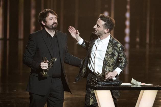 40th Les Victoires De La Musique-Boulogne-Billancourt Thomas Jolly and Victor le Masne celebrate on stage after receiving the concert of the year award for the Opening and closing ceremony of the 2024 Olympic Games during the 40th Les Victoires De La Musique at La Seine Musicale on February 14, 2025 in Boulogne-Billancourt, France. Photo by David NIVIERE ABACAPRESS.COM BOULOGNE-BILLANCOURT France  Copyright: xNivierexDavid ABACAPRESS.COMx